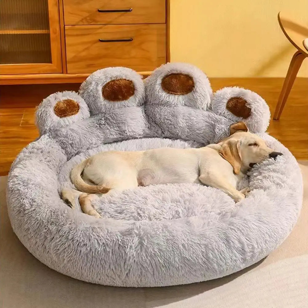 Pet Nest Plush Bed Premium Cotton Filling Pet Bed Cozy Paw-Shaped Pet Bed with Fluffy Plush for Cats for Warmth for Ultimate